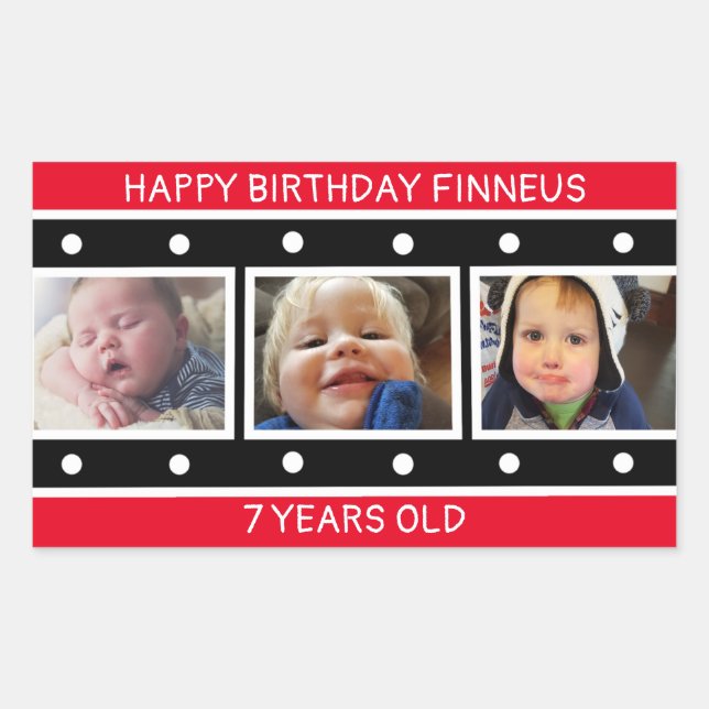Personlig Photo Filmstring Birthday Rektangulärt Klistermärke (Framsida)