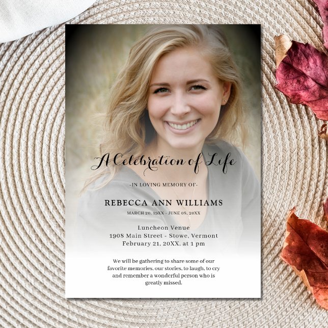 Personlig Photo Firande of Life Funeral Inbjudningar (Celebration of Life Photo Invitation)