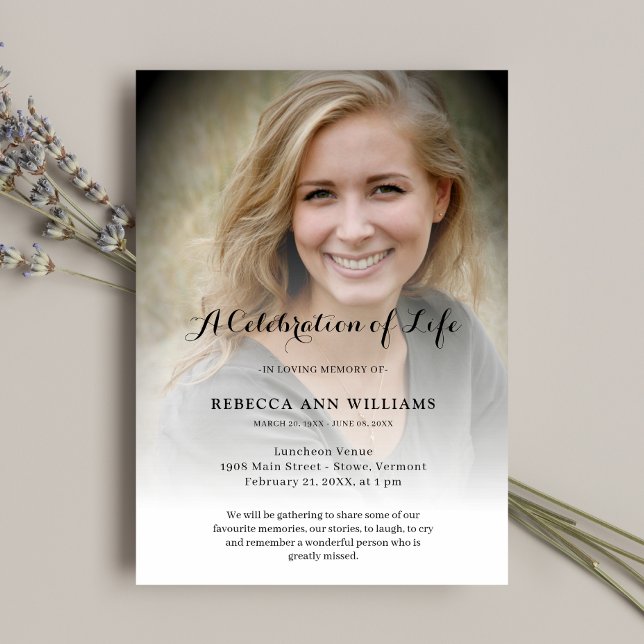 Personlig Photo Firande of Life Funeral Inv Inbjudningar (Photo Celebration of Life Invitation)