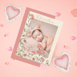 Personlig Photo Girl Blommigt Birth Notice Vykort<br><div class="desc">Mjuka vattenfärgade blommor från hand plockade i pinkar,  persikor och neutralt färg med inslagna viner för att accentuera ditt favoritfoto från baby. Perfekt för födelsemeddelandet till er nyfödd bebis-flicka.</div>