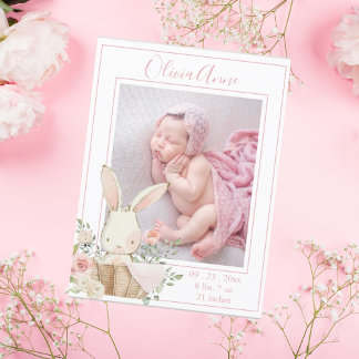 Personlig Photo Girl Bunny Birth Notice Vykort