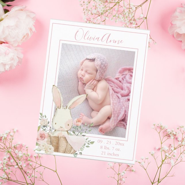 Personlig Photo Girl Bunny Birth Notice Vykort (Skapare uppladdad)