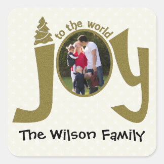 Personlig Photo Glitter Joy till världen Fyrkantigt Klistermärke