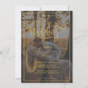 Personlig Photo Guld Calligraphy Bröllop Inbjudningar