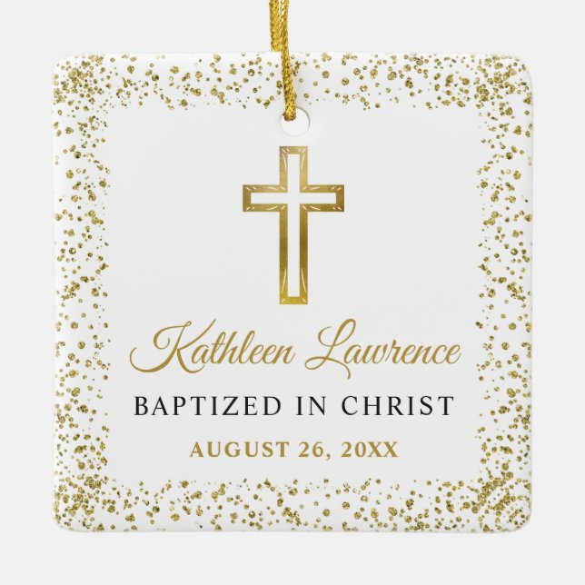 Personlig Photo Guld Glitter Kor Flickor Baptism Julgransprydnad Keramik (Framsida)