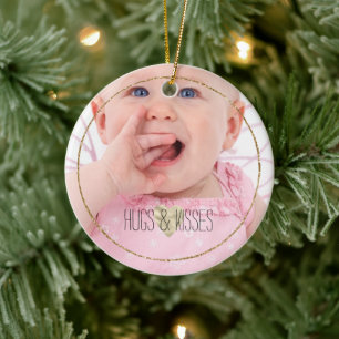 Personlig Photo Guld Glitz Heart Quote Julgransprydnad Keramik