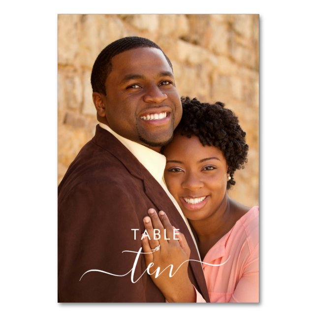 Personlig Photo Hand Lettered Bröllop Bordsnummer (Framsidan)