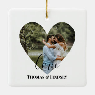 Personlig Photo Heart Ram Modern Calligraphy Julgransprydnad Keramik