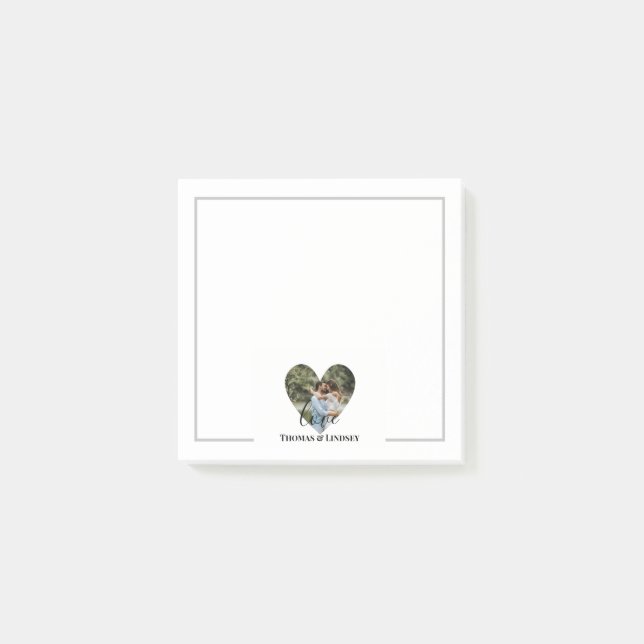 Personlig Photo Heart Ram Modern Calligraphy Post-it Block (Framsida)