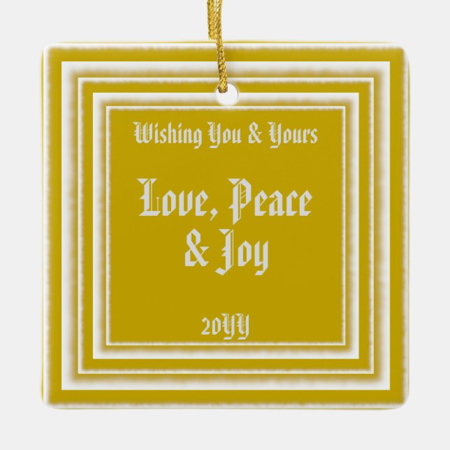 Personlig Photo Helgdag Önskemål, Vintage Guld Julgransprydnad Keramik (Framsida)