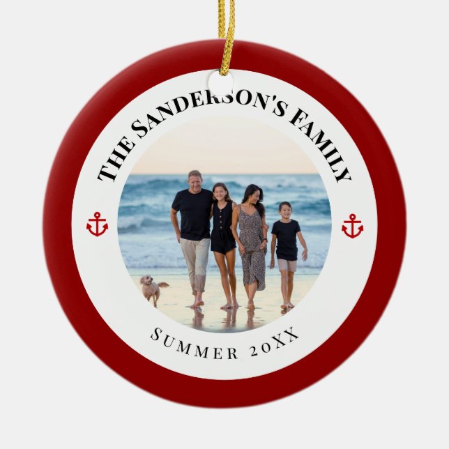 Personlig Photo in Black Circle med Red Anchor Julgransprydnad Keramik (Framsidan)