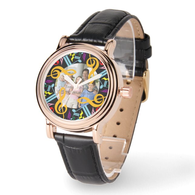 Personlig Photo Jumered Musik noter Armbandsur (Vinkel)