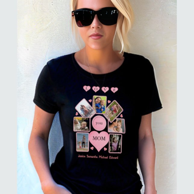 Personlig Photo KÄRLEK du MAMMA med Hearts Black T Shirt (Skapare uppladdad)