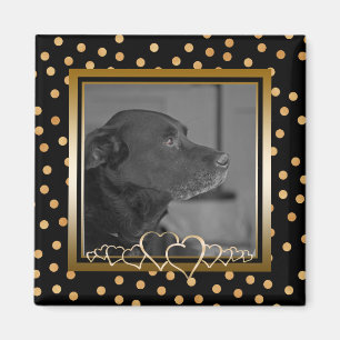 Personlig Photo Keepsak Black Guld Polka dots Magnet