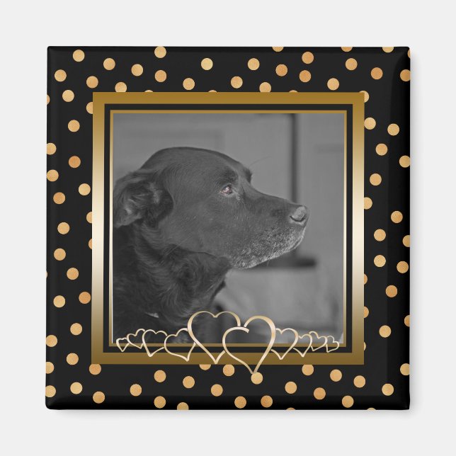 Personlig Photo Keepsak Black Guld Polka dots Magnet (Framsidan)