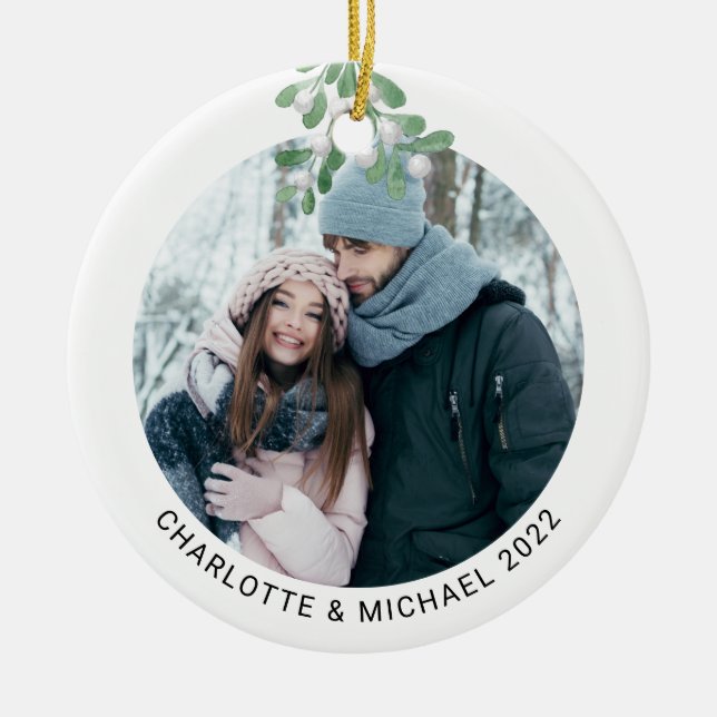 Personlig Photo Keepsaki Mistletoe Julgransprydnad Keramik (Framsidan)
