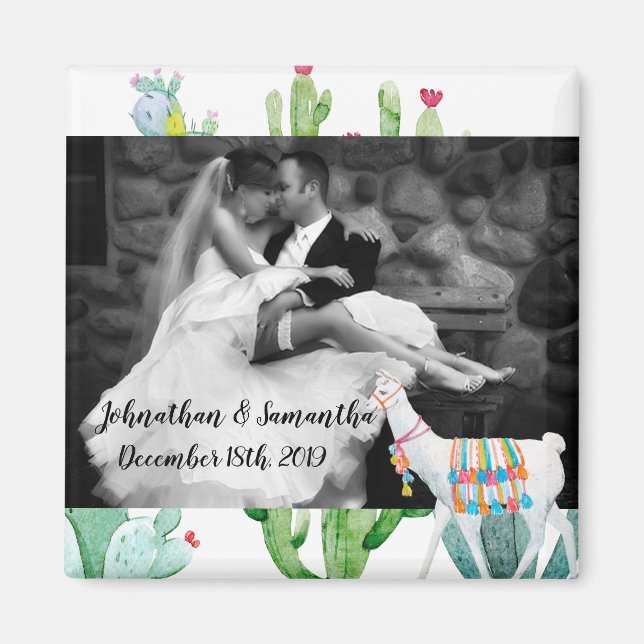 Personlig Photo Magnet Boho Llama Bohemian Cact (Framsidan)