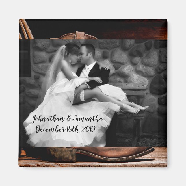 Personlig Photo Magnet Cowboy Boots Barn Wood R (Framsidan)