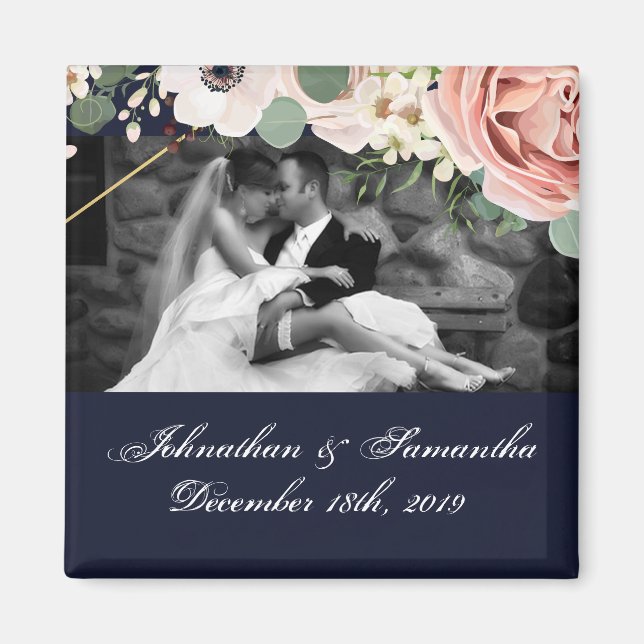 Personlig Photo Magnet Geometric Garden Navy (Framsidan)