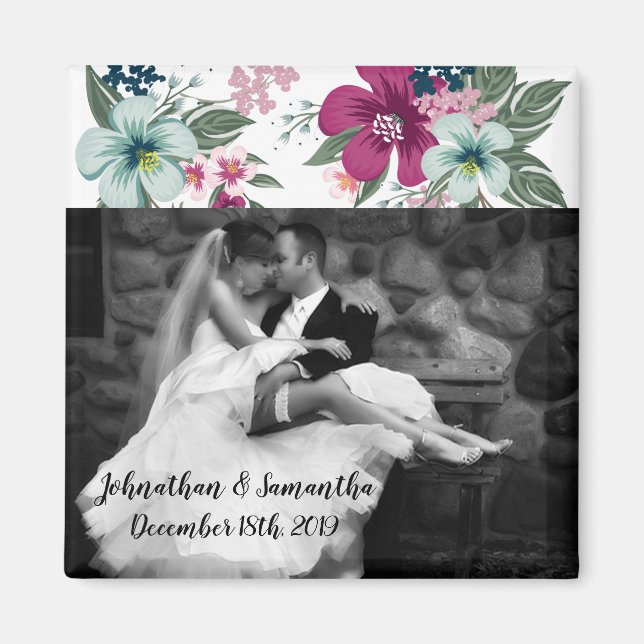 Personlig Photo Magnet Tropical Flowers on Whit (Framsidan)