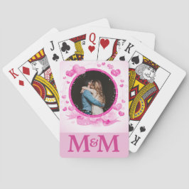 Personlig Photo Monogram Hearts Rosa Bröllop Spelkort
