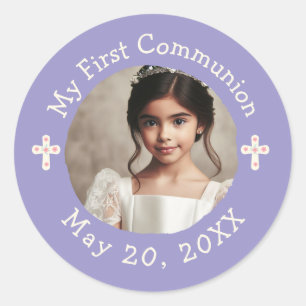 Personlig Photo My First Communion Blommigt Kor Runt Klistermärke