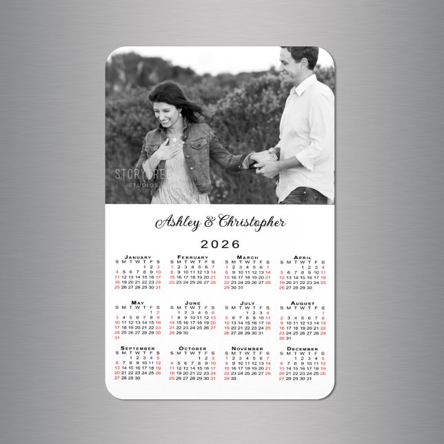 Personlig Photo Namn 2026-kalender Magnet (Personalized Photo Names 2026 Calendar Magnet in situ)