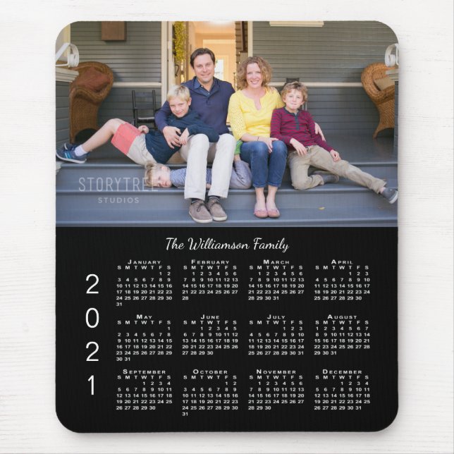 Personlig Photo Namn Black 2021 Calendar Musmatta (Framsidan)