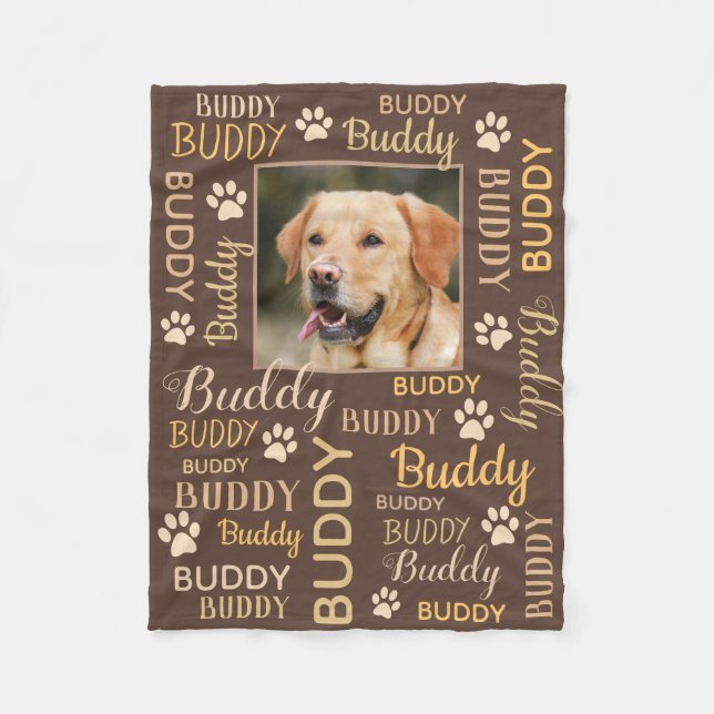 Personlig Photo Namn | Brown Hund Blanket Fleecefilt (Framsidan)