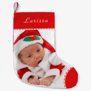 Personlig Photo Namn Red Trim jul Liten Julstrumpa