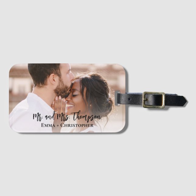 Personlig Photo Newlyweds Bröllop par Bagagebricka (Framsida horisontal)