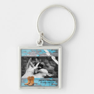 Personlig Photo Nyckelring Blue Wood Barn Door B