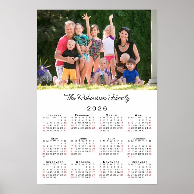 Personlig Photo och Namn 2026 Calendar Poster (Framsidan)