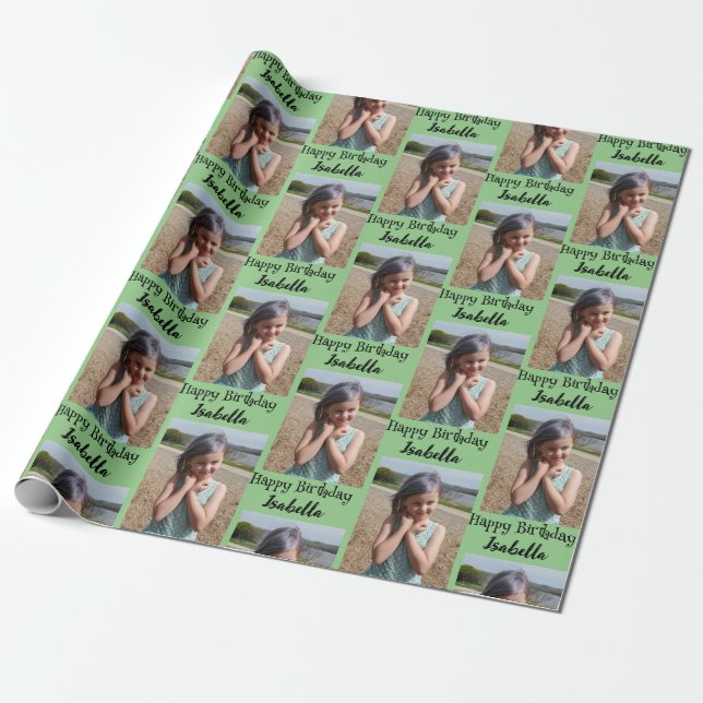 Personlig Photo och Namn Birthday Wrap Presentpapper (Utrullad)