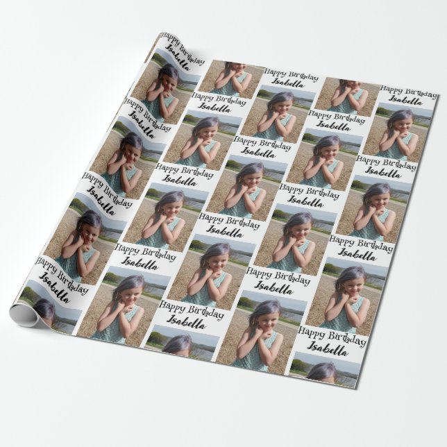 Personlig Photo och Namn Birthday Wrap Presentpapper (Utrullad)