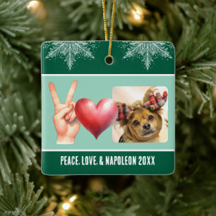 Personlig Photo och Namn Peace Kärlek Snowflake Julgransprydnad Keramik