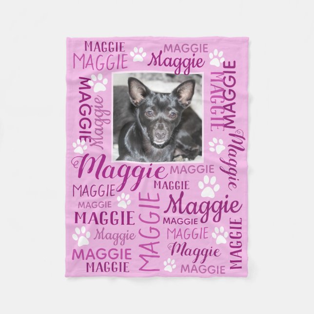 Personlig Photo och Namn Ro Rosa Hund Blanket Fleecefilt (Framsidan)