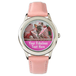 Personlig Photo och Text Girly Rosa Hearts Cute Armbandsur