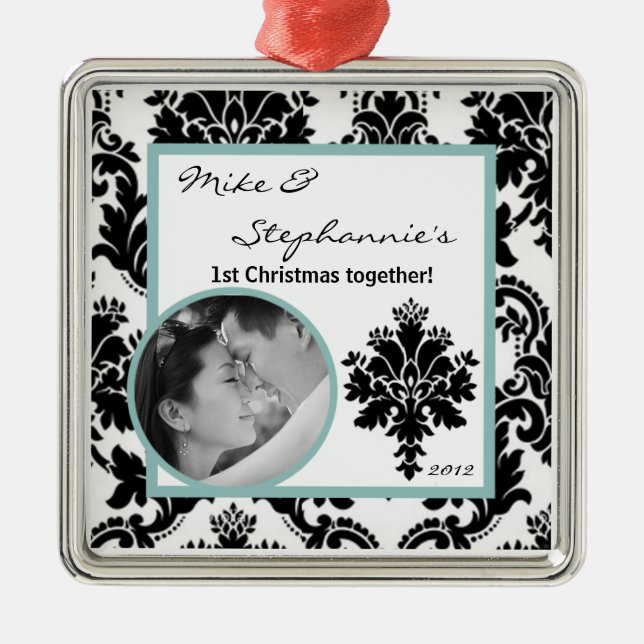 Personlig Photo Ornament Black Damask (Framsidan)