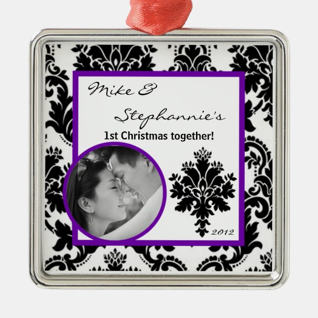 Personlig Photo Ornament Black Lila Damask (Framsidan)