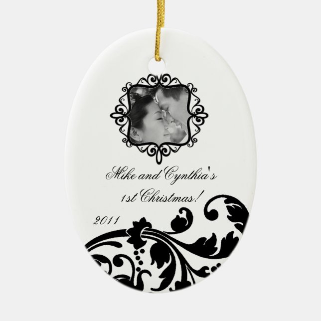 Personlig Photo Ornament Black White-Blommigt (Framsidan)