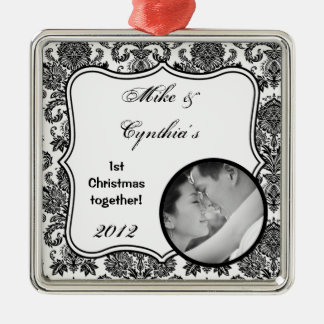 Personlig Photo Ornament Black White Damask Lac