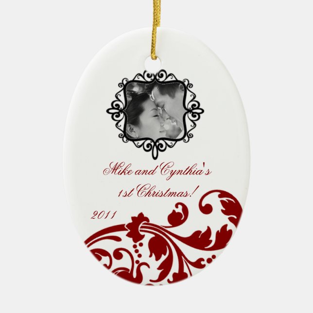 Personlig Photo Ornament Crimson Red Blommigt (Framsidan)