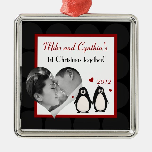 Personlig Photo Ornament Penguin Kärlek Couple Mor (Framsidan)