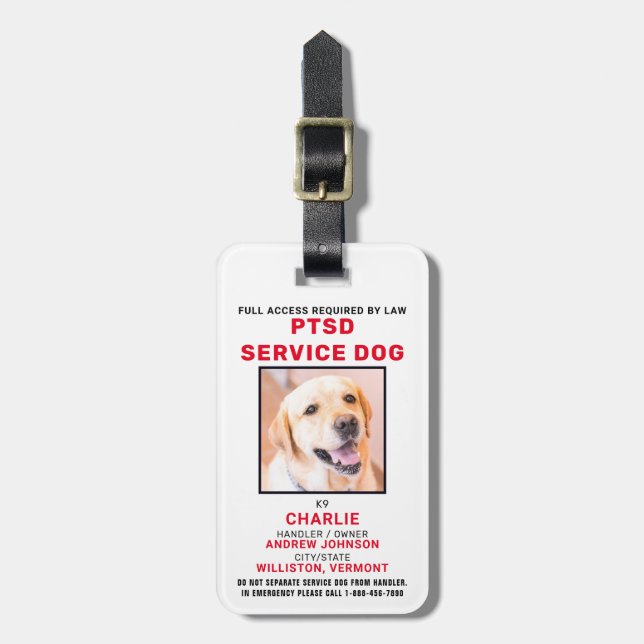 Personlig Photo PTSD Service Hund Badge Bagagebricka (Vertikal Framsida)