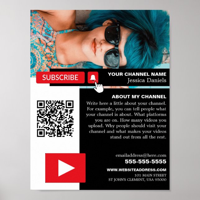 Personlig Photo & QR-kod, Youtube - Vlogger Poster (Framsidan)