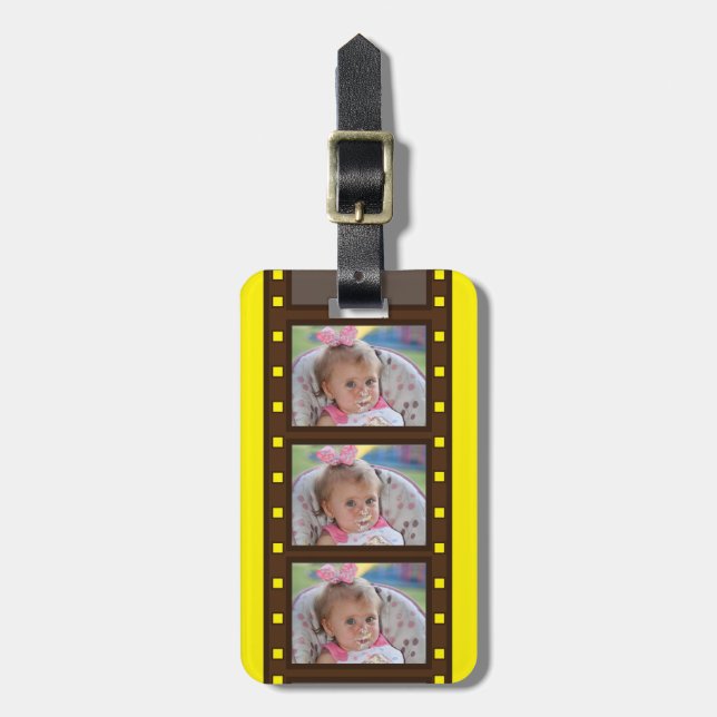 Personlig Photo Retro Film Strip Up-Gult Bagagebricka (Vertikal Framsida)