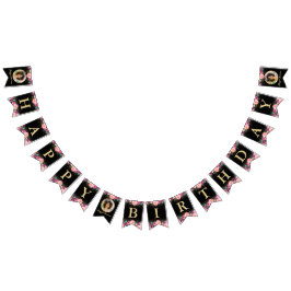 Personlig Photo Rosa Blommigt Black Guld Birthday Vimplar