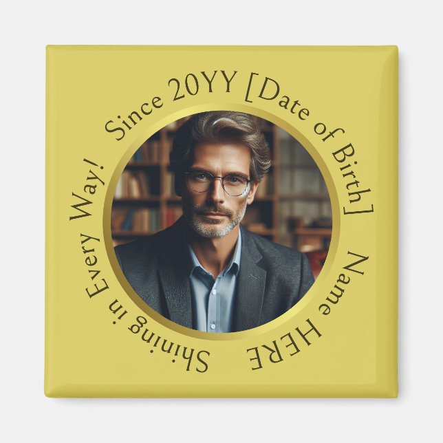 Personlig Photo Shining Guld Gult Magnet (Framsidan)