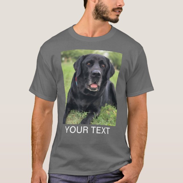 Personlig Photo Text Pet Hund Grått T Shirt (Framsida)